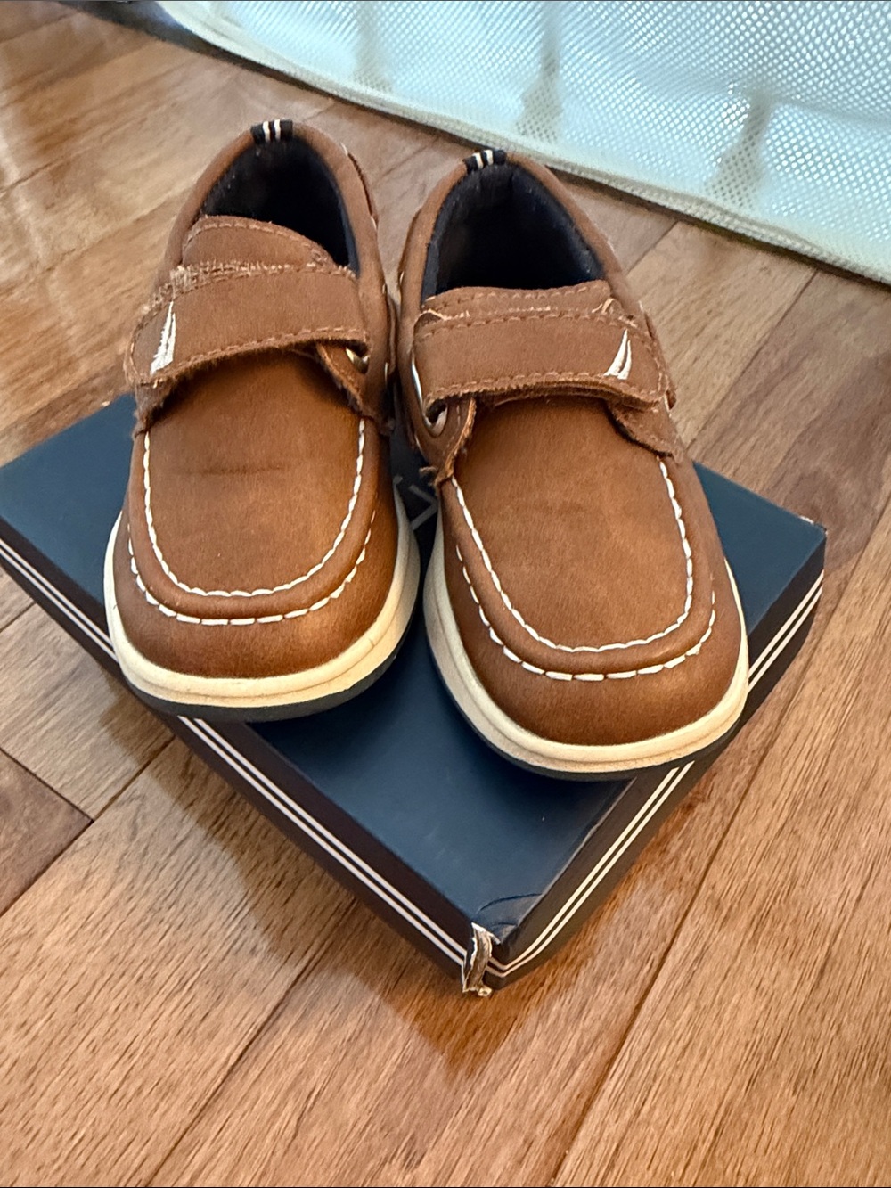 Nautica Boys Brown Suede Hook-and-Loop Dress Loafers